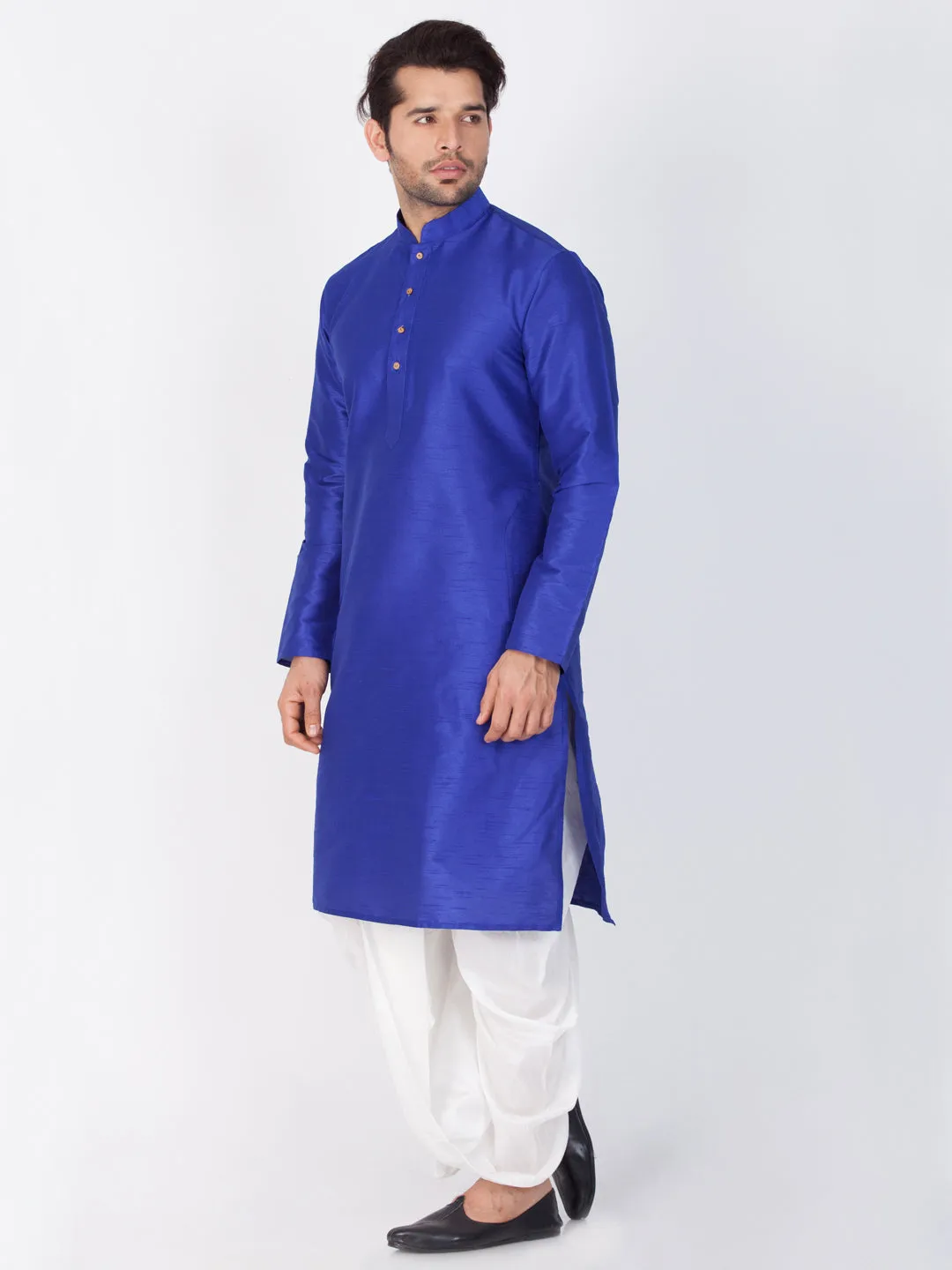 VASTRAMAY Men's Blue Silk Blend Kurta Set