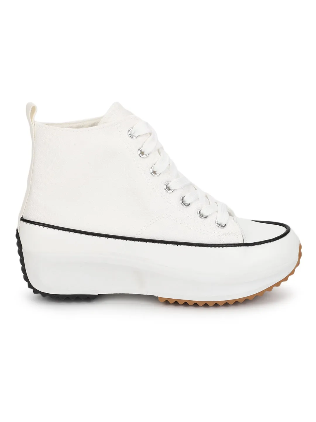 White Canvas Lace Up Sneakers (TC-RS3476-WHT)