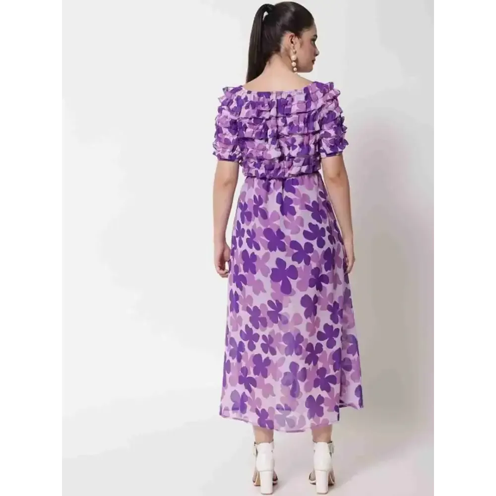 Women Flower Printed Dress Purple