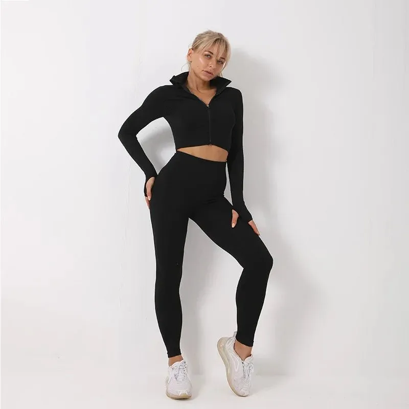 Women Long Sleeve and Pants Leggings Set Fitness Training Wear