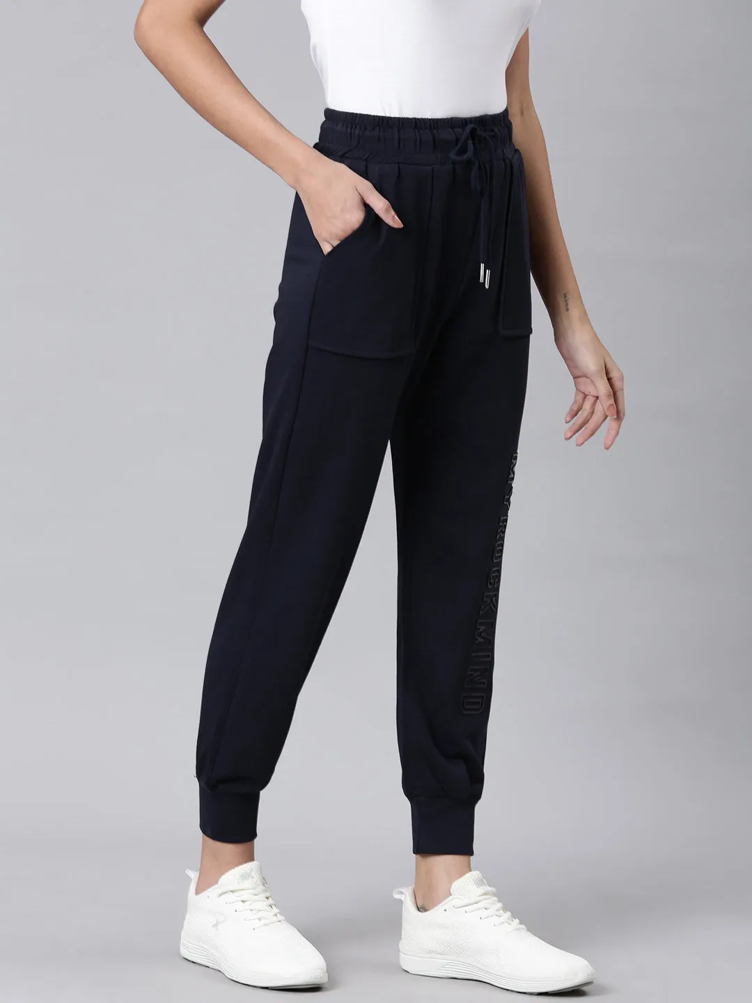 Women Navy Blue Solid Track Pant