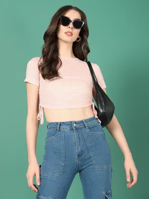 Women Peach Graphic Ruched Top