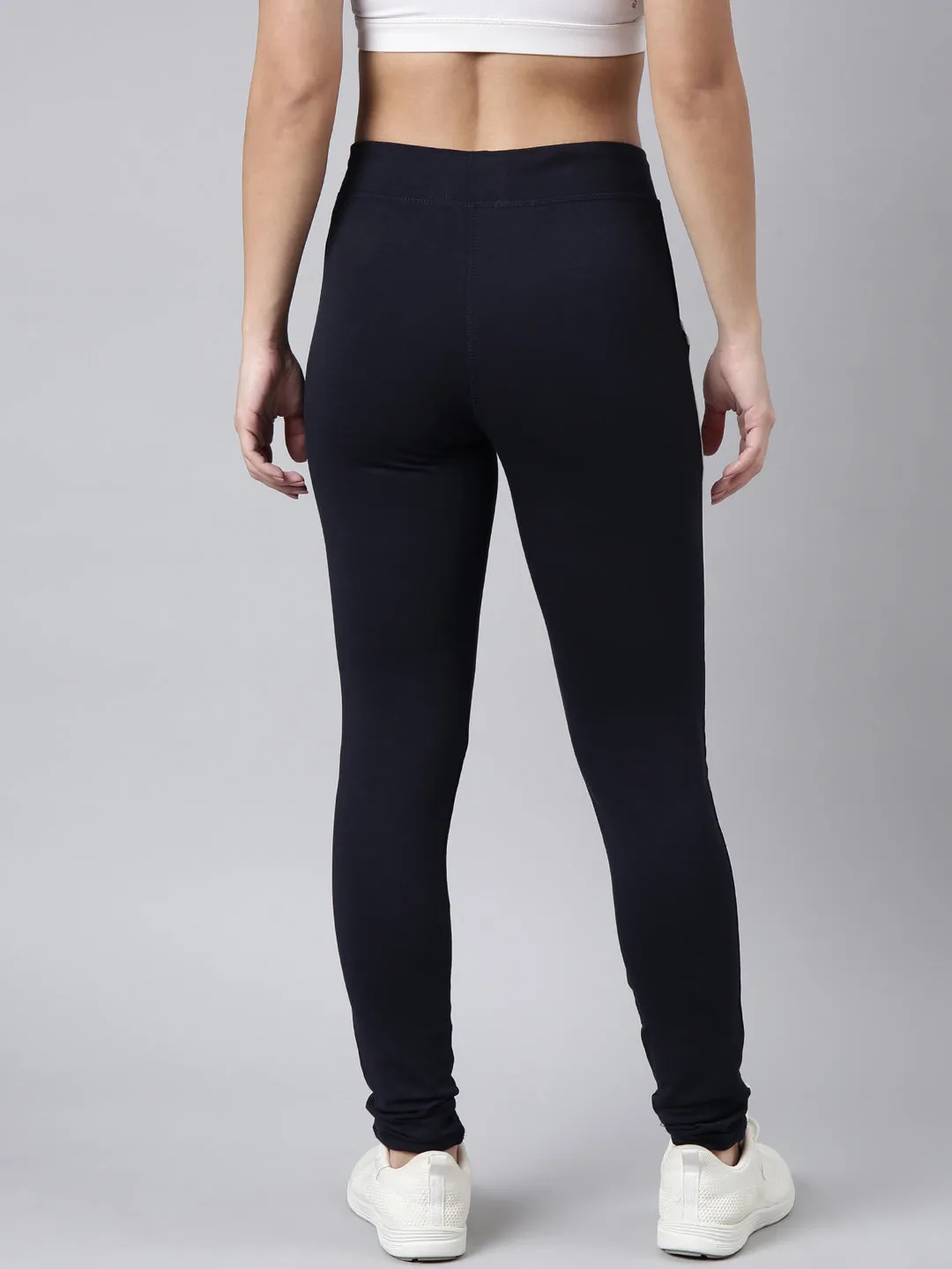 Women Solid Slim Fit Navy Blue Track Pant