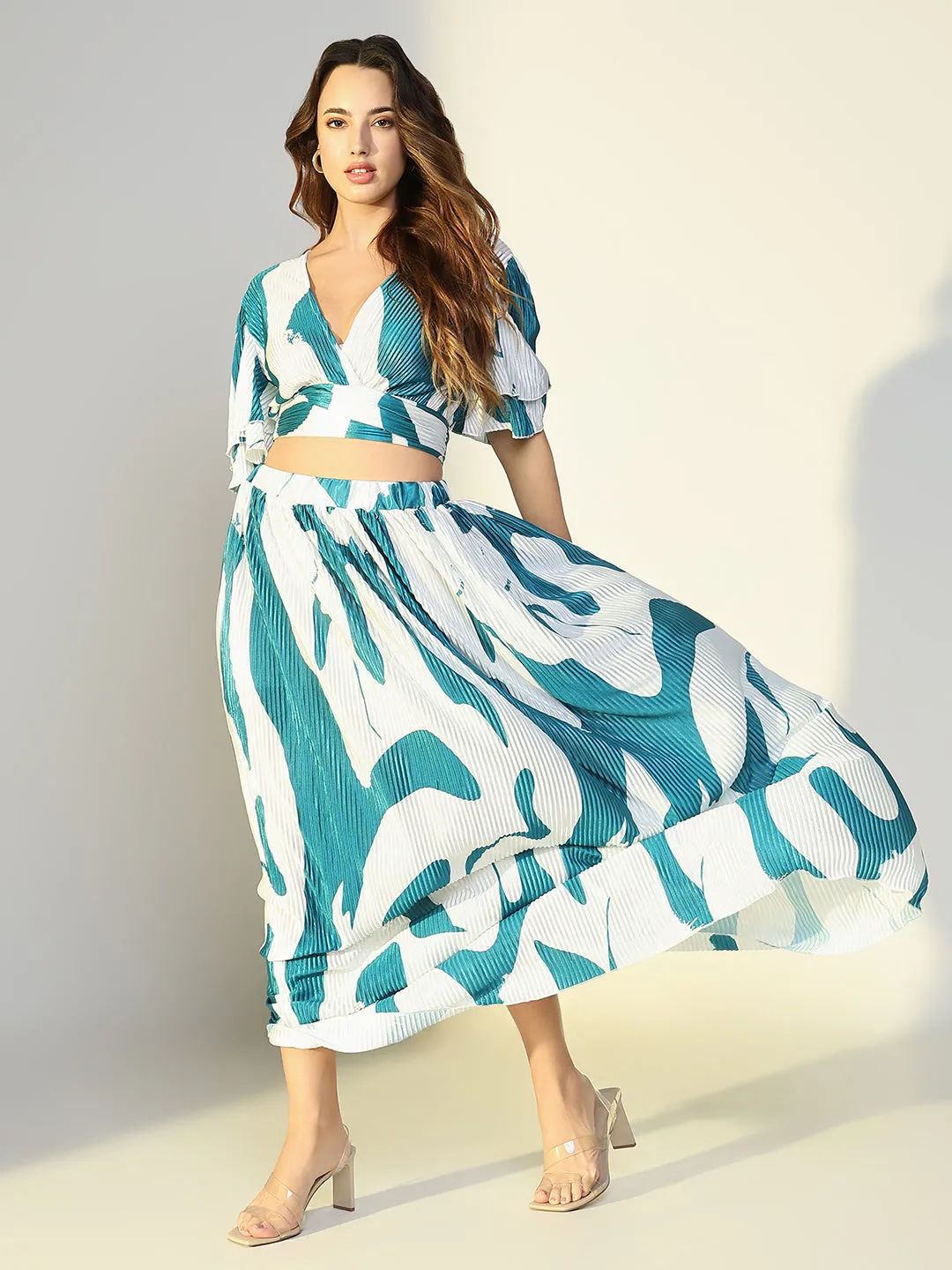 Women Teal Printed Co Ords Set