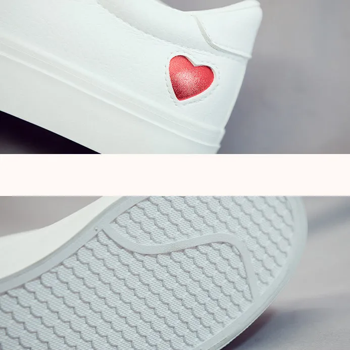 Womens Cute Love Heart Easy CleanFlats Sneakers