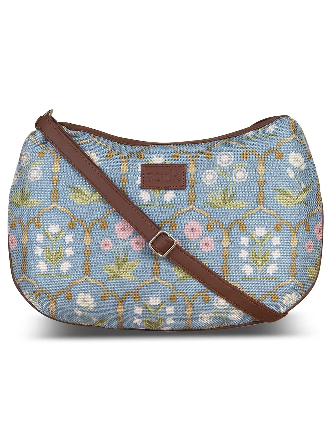 ZOUK 100% PeTA Approved Vegan Leather Jaipur Fresco Blue Print Shoulder Bag for Women