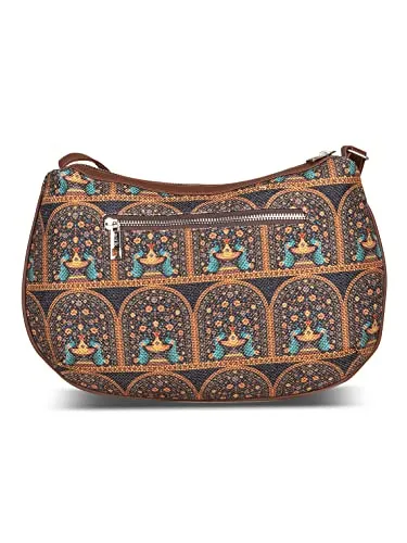 ZOUK 100% PeTA Approved Vegan Leather Royal Indian Peacock Print Shoulder Bag for Women